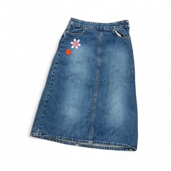 GAP Dresses & Skirts - Denim A-Line Midi Skirt with Floral Embroidery